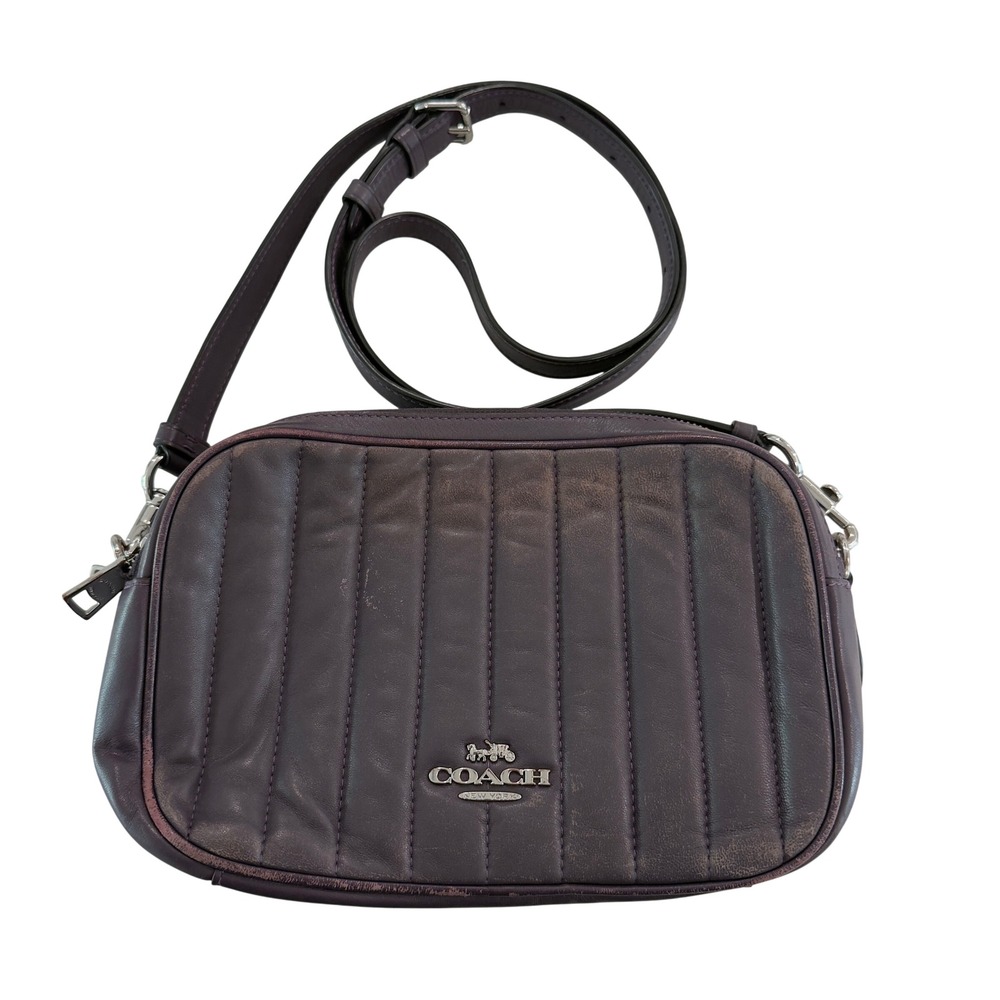Modern Womens Small Coach Crossbody Purple Quilted Camera Bag C1569 Leather